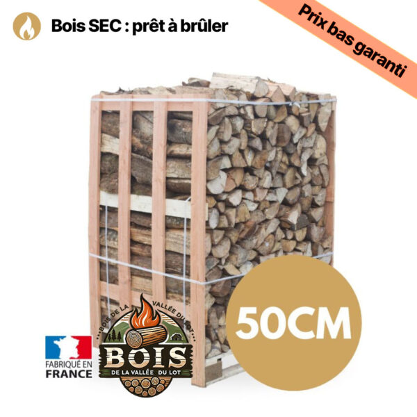 Bois de chauffage 50 cm rangé sur palette 2 m³ – 2,5 stères