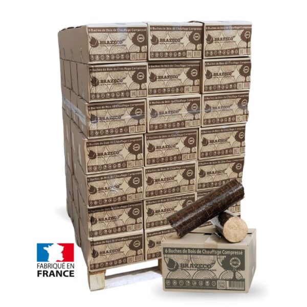 Bûches compressées de jour premium Brazeco – Palette de 80 cartons de 6 bûches